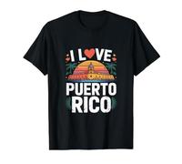 Motif Coucher de Soleil « I Love Puerto Rico » T-Shirt Graphique avec Valeur