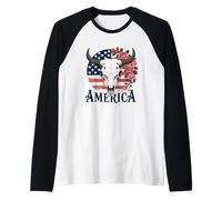 Motif crâne de Taureau américain avec Roses Manche Raglan