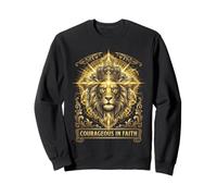 Motif Croix chrétienne couronnée de Lion Courageux dans la Foi Sweatshirt
