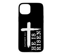 Motif Croix évangélique chrétienne avec Inscription « He is Risen » Coque pour iPhone 15 Plus