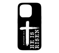Motif Croix évangélique chrétienne avec Inscription « He is Risen » Coque pour iPhone 15 Pro