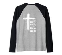 Motif Croix évangélique chrétienne avec Inscription « He is Risen » Manche Raglan
