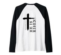 Motif Croix évangélique chrétienne avec Inscription « He is Risen » Manche Raglan