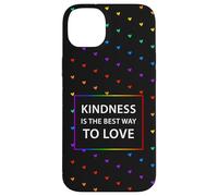 Motif cœur Arc-en-Ciel LGBTQ avec Citation « Kindness Love » Coque pour iPhone 14 Plus