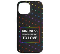 Motif cœur Arc-en-Ciel LGBTQ avec Citation « Kindness Love » Coque pour iPhone 15