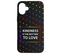 Motif cœur Arc-en-Ciel LGBTQ avec Citation « Kindness Love » Coque pour iPhone 16 Plus