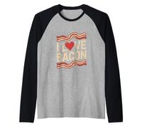 Motif cœur « I Love Bacon » pour Les Amateurs de Viande Manche Raglan