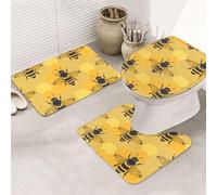 Motif D'Abeilles Lot De 3 Tapis Bain Décoratif Tapis WC Doux Carpettes De Toilette pour Chambre À Coucher Maison Intérieur