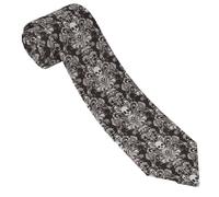 Motif Damassé Noir Victorien Gothique À Tête De Mort, Style Halloween Vintage Cravate Microfibre Men'S Tie Officielle Cravate Homme Pour Réunion Travail Mariage