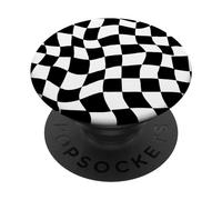 Motif Damier ondulé Noir et Blanc PopSockets PopGrip Adhésif