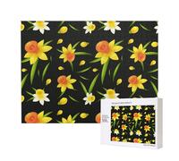 Motif d'arrière-Plan Transparent avec des Fleurs de jonquilles,Puzzle Familial en Bois de 500 pièces pour Adultes et Adolescents, décoration d'intérieur