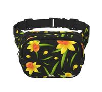 Motif d'arrière-Plan Transparent avec des Fleurs de jonquilles,Sac Banane carré Double Couche, Sac de Poitrine
