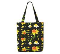 Motif d'arrière-plan transparent avec des fleurs de jonquilles,Sacs d'épicerie réutilisables, sacs fourre-tout de grande capacité, sac à bandoulière en toile