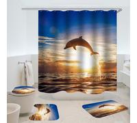 Motif dauphin rideau de douche tissu imperméable accessoires de salle de bain impression 3D Ocean rideau pour salle de bain vert - 45cmx75cm