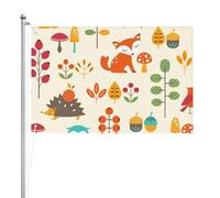 Motif d'automne avec hibou, renard, écureuil, oiseaux et imprimé animal,Drapeau de jardin, bannière décorative, drapeau double face, 2 x 3 pieds, pour extérieur et intérieur