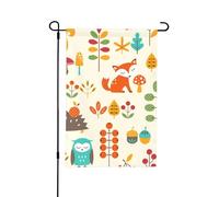 Motif d'automne avec hibou, renard, écureuil, oiseaux, imprimé animal, drapeau de jardin d'été double face de 12 x 18 pouces pour l'extérieur