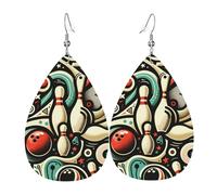 Motif De Bowling Doodle Femme Boucles D'Oreilles Faux Cuir Pendantes Dangle