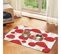 Motif de Champignons Rouges amanite Tue-Mouches,Tapis d'alimentation pour Animaux de Compagnie, Sets de Table en Cuir PU pour Chats et Chiens,40x60cm