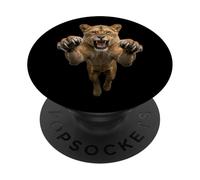 Motif de Chat Sauvage Fierce Leaping Lionne PopSockets PopGrip Adhésif