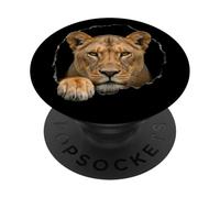 Motif de Chat Sauvage représentant Une lionne Qui Traverse Un Trou déchiré PopSockets PopGrip Adhésif