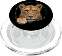 Motif de Chat Sauvage représentant Une lionne Qui Traverse Un Trou déchiré PopSockets PopGrip pour MagSafe