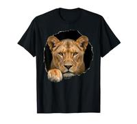 Motif de Chat Sauvage représentant Une lionne Qui Traverse Un Trou déchiré T-Shirt