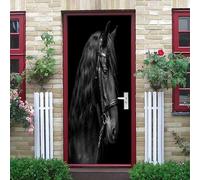 Motif de Cheval Animal 3D Portephoto Stickers, Amovible éTanche PVC Auto-adhésif Autocollants Porte, Noir Porte Muraux Auto-adhésif Stickers pour Décoration Intérieure 83x205 cm