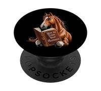 Motif de cheval drôle avec livre comment entraîner votre PopSockets PopGrip Adhésif