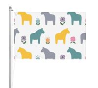 Motif de cheval et de fleur de dessin animé,Drapeau de jardin, bannière décorative, drapeau double face, 2 x 3 pieds, pour extérieur et intérieur