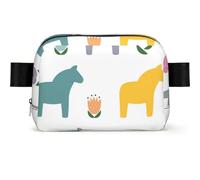 Motif de Cheval et de Fleur de Dessin animé,Sac Banane carré de Voyage, Sac de Poitrine décontracté, Sac Banane pour Hommes et Femmes