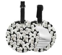 Motif de chien Bichon Frisé,Étiquettes à bagages en cuir PU, étiquette nominative de voyage résistante, lot de 2