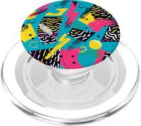 Motif de Coup de Pinceau rétro des années 80 et 90 Cyan PopSockets PopGrip pour MagSafe