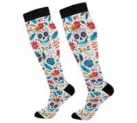 Motif De Crâne Coloré Du Jour Des Morts Chaussettes De Compression Randonnée Bas De Compression Sport Chaussettes Haute Pour Circulation Gym Varices 50Cm