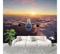 Motif de CréPuscule D'Avion Papier Peint Photo Intissé Poster Murale Papier Peint 400x280 cm Moderne Fresque Murale Anti-poussière, Idéal pour Rénovation ou Décoration Personnalisée