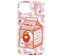 Motif de Dessin animé Kawaii au Lait de Fraise Coque pour iPhone 15 Plus