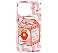 Motif de Dessin animé Kawaii au Lait de Fraise Coque pour iPhone 15 Pro Max