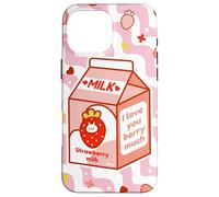 Motif de Dessin animé Kawaii au Lait de Fraise Coque pour iPhone 16 Pro Max