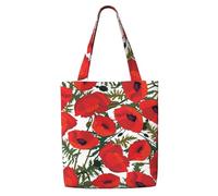 Motif de fleur de pavot imprimé，Sacs d'épicerie réutilisables, sacs fourre-tout de grande capacité, sac à bandoulière en toile