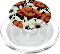 Motif de Fleur de Pavot Moderne Coquelicots Rouges et Blancs PopSockets PopGrip pour MagSafe