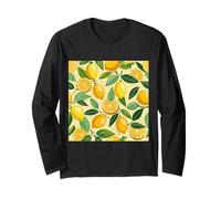 Motif de Fruits rétro Citrons avec Feuilles et Citrons coupés Manche Longue