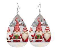 Motif De Gnomes Avec Lapins Et Cardinal Dans Un Fourré Enneigé Boucle D'Oreille Légères Boucles D'Oreilles En Cuir Tendance Pendantes D'Oreille Pour Décorations Femme