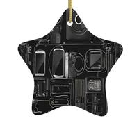 Motif de jeu vidéo - Décorations de Noël en céramique en forme d'étoile - Décoration de vacances en céramique faite à la main avec ficelle dorée pour sapin de maison, festival.