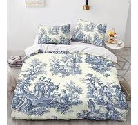 EVMILA Motif de la Toile de Jouy Housse De Couette Housses De Couettes 3D Imprimé pour Adultes Et Enfants avec Taies Microfibr Parure De Lit E avec Fermeture À Glissière 3 Pièces Double(200x200cm)
