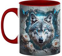 Motif De Loup Et De Mur Fissuré : Loup Aux Yeux Bleus Avec Papillons Et Roses Tasses À Thé Élégantes Mug À Café Pratiques Tasse Pour Cappuccino Chocolat Chaud Cuisine 330Ml