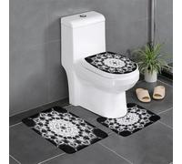 Motif De Mandala Fractal Monochrome Tapis De Bain 3 Pièces Décoratif Tapis WC Lavable Carpettes De Toilette pour Chambre À Coucher Intérieur Douche