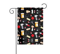 Motif de médecine de dessin animé imprimé drapeaux de jardin double face, 30,5 x 45,7 cm, anniversaire, mariage, vacances, cour, extérieur, décoration extérieure