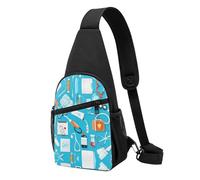 Motif de médecine de dessin animé - Sac de poitrine imperméable imprimé pour la randonnée et les voyages - Sangle réglable, design léger avec plusieurs poches., Noir , Taille unique