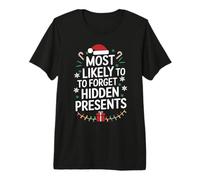 Motif de Noël Amusant « Most Likely to Forget Hidden Gifts » T-Shirt Haut de Gamme