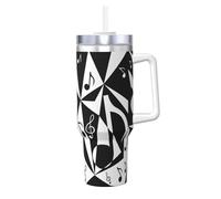 Motif de notes de musique élégant,Gobelet isotherme Ice Bully de 40 oz avec poignée, couvercle et paille, en acier inoxydable, pour voiture ou café.