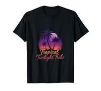 Motif de Palmiers de Plage au Coucher du Soleil de Tropical Twilight Tribe T-Shirt